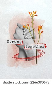 Creative picture drawing banner collage two hands helping support unity strength togetherness concept