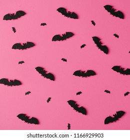 Creative pink pattern made of  bats. Minimal flat lay. Halloween concept.