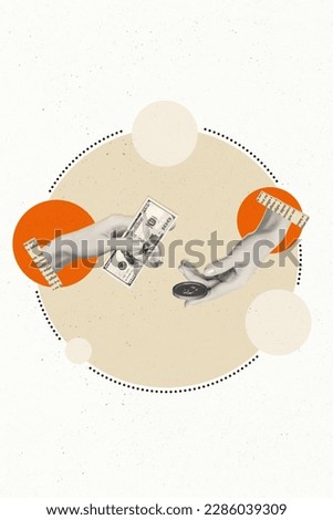 Creative poster banner collage of two business people have financial agreement giving money help donation