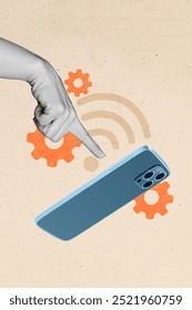 Creative poster collage of finger click device telephone setting wifi connection bizarre unusual fantasy billboard comics