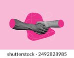 Creative poster collage of hands shaking business partners support help therapy concept bizarre unusual fantasy billboard