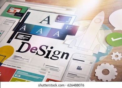 Creative process. Concept for different categories of design, graphic and web design, logo, stationary and product design, company identity, branding, marketing material, mobile app, social media. - Shutterstock ID 626488076