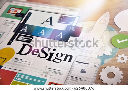 Creative process. Concept for different categories of design, graphic and web design, logo, stationary and product design, company identity, branding, marketing material, mobile app, social media.