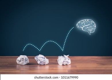 Creative Process Concept - From Failed Idea To Successful Idea (problem Solution). Icon Of The Brain Representing Idea.