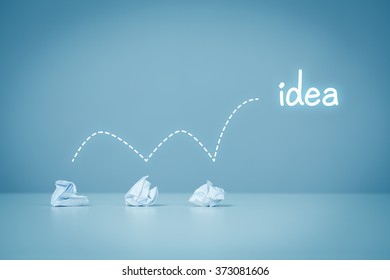 Creative process concept - from failed idea to successful idea (problem solution).