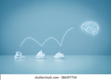 Creative Process Concept - From Failed Idea To Successful Idea (problem Solution). Icon Of The Brain Representing Idea.
