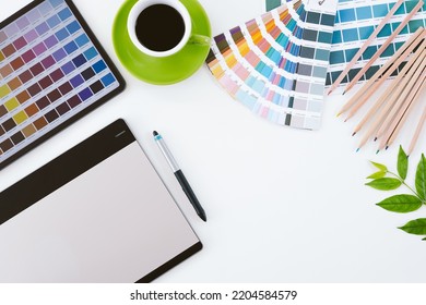 Creative Professional Graphic Design Desk, Top View Of Table Graphic Designer