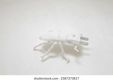 A creative representation featuring an electrical plug styled as a beetle, symbolizing modern innovation, technology, and sustainable energy concepts, blending nature and scientific