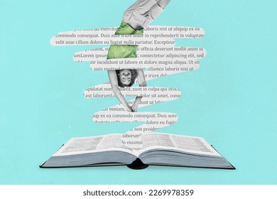 Creative retro 3d magazine collage image of funny funky guy diving book world isolated painting background - Shutterstock ID 2269978359