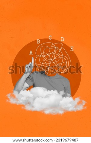 Creative retro collage image of puzzled guy quiz labyrinth instead head isolated colorful background