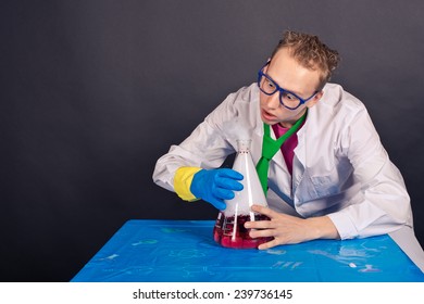 Creative scientists make experiments with liquid ice.