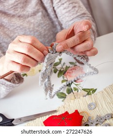 Creative Senior Woman Making Ornaments And Jewelery By Hand