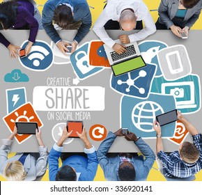 Konzept für kreatives Teilen Social Media Social Network Internet Online
