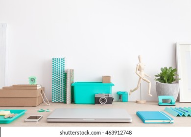 Creative Student Desk. Back To School Concept. Office Workspace. Close Up.