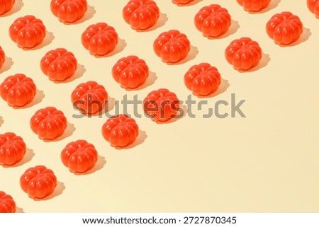 Creative summer abstract tomato pattern flat lay on pastel yellow background minimalism with copy space