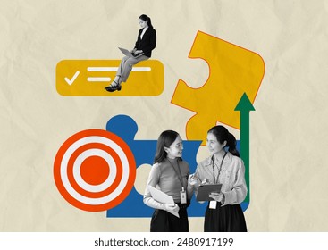 Creative Team Collaboration Concept Collage with Business Elements and Modern Design