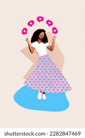 Creative template graphics collage image of carefree funky lady dancing getting heart feedback isolated drawing background - Shutterstock ID 2282847469