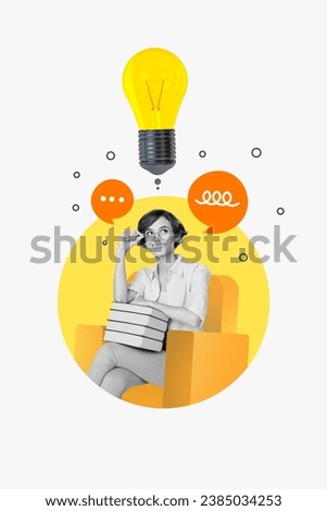 Creative template graphics collage image of thoughtful smart lady enjoying reading book isolated white color background