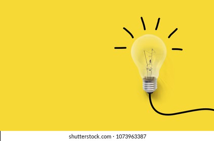 Creative thinking ideas brain innovation concept  Light bulb yellow background