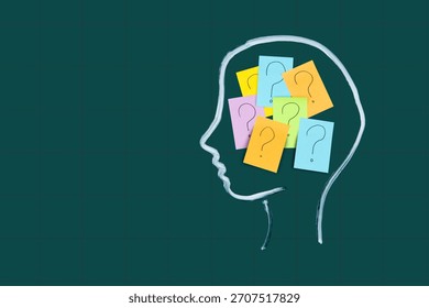 Creative thinking process illustrated with colorful sticky notes on a chalkboard background