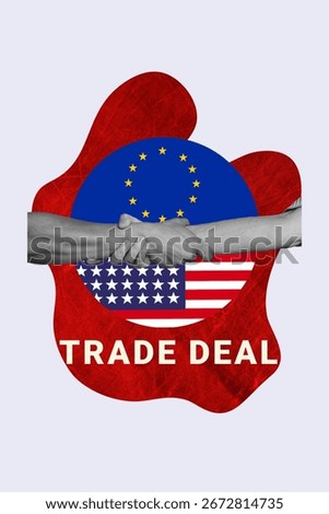 Creative trend artwork design 3D collage sketch of government earnings finance economy market decline body language handshake usa europe