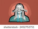 Creative trend collage of crisis crying depression tears disease illness treatment banner bizarre unusual fantasy billboard comics