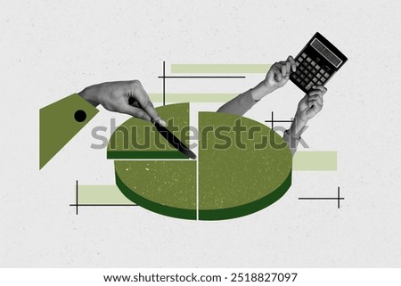 Creative trend collage of data analysis trading money earning account cut knife investment weird freak bizarre unusual fantasy