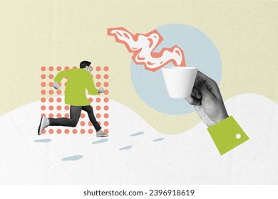 Creative trend collage of funny man running fast coffee cup christmas new year greeting card template holiday x-mas congratulation - Powered by Shutterstock