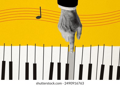 Creative trend collage of hand press key piano play music musician performance template metaphor psychedelic pinup - Powered by Shutterstock