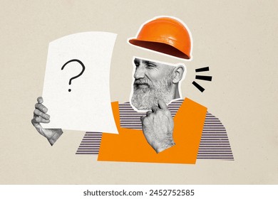 Creative trend collage of old builder building plan question task confused banner bizarre unusual fantasy billboard comics - Powered by Shutterstock