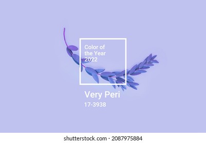 Creative trendy neon background with leaves. Minimalistic vibrant picture for article, banner or poster. Very Peri - mod color of 2022 - Shutterstock ID 2087975884