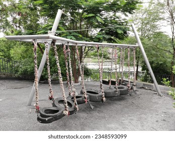 Creative tyre pathway for adventurous play at Udaan Park, Udaipur - eco-friendly fun for all ages!