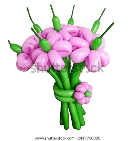 A creative and vibrant balloon bouquet crafted to resemble a bunch of pink tulips, showcasing the artistry of balloon twisting