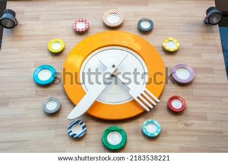 Creative wall clock made using cutlery and plates in Tokyo, Japan