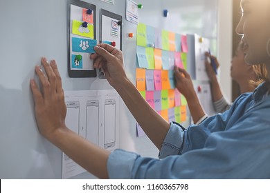 Creative Web Designer planning application and developing template layout, framework for mobile phone. User experience (UX) concept. - Shutterstock ID 1160365798
