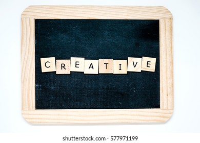 Creative Wooden Tile Letters On Chalkboard Stock Photo 577971199 ...