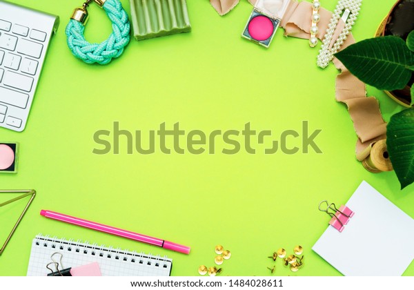 Creative Workplace Keyboard Girl Office Accessories Stock Photo