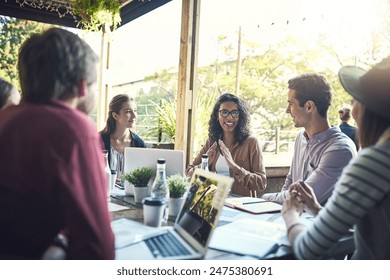 Creative, workshop and people in cafe for meeting, strategy and online startup project development with teamwork. Collaboration, men and women in coffee shop with laptop, paperwork and design ideas - Powered by Shutterstock