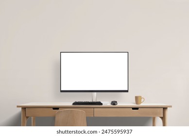 Creative workspace with computer display mockup on work desk. Ideal for showcasing designs and professional presentations in a modern, inspiring environment - Powered by Shutterstock