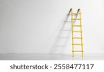 Creativity,solution,innovation,idea,thinking out of the box concept, blue painted wall with ladder of success. Large free copy space,negative space technique