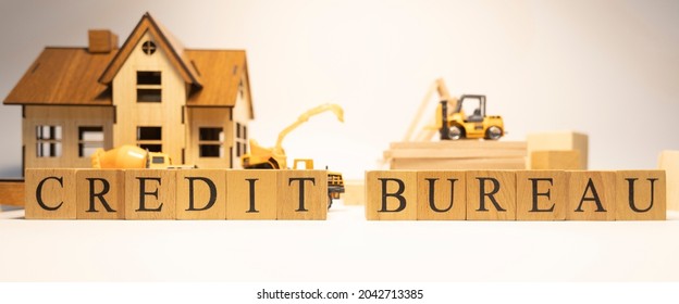 Credit bureau was created from wooden cubes. Finance and Banking. Close-up. - Shutterstock ID 2042713385