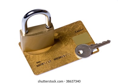 Credit Card And Pad Lock On A White Background