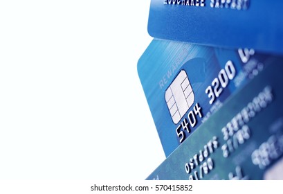 Credit card payment with close up shot isolated on white background,selective focus.