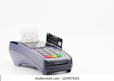 Credit Card Reader Machine And Smart Card On White Background