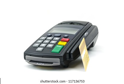 Credit Card And Card Reader Machine,isolate On White Background