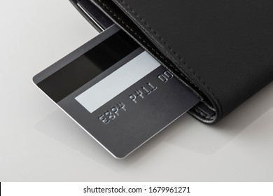 Credit Card Rear And Black Leather Wallet.