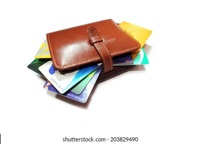 Credit Cards In Wallet On A White Background.