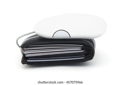 Credit Cards In A Wallet, Tied To A Computer Mouse. Credit Card Debt.