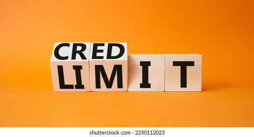 Credit and limit symbol. Turned wooden cubes with words credit and limit. Beautiful orange background. Business and Credit limit concept. Copy space - Shutterstock ID 2250112023