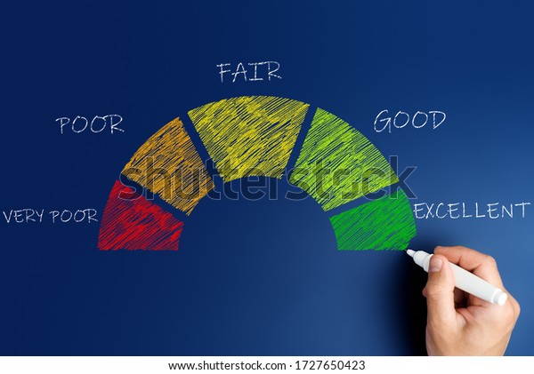 credit score concept, male hand draws a chart\
with credit history\
values.